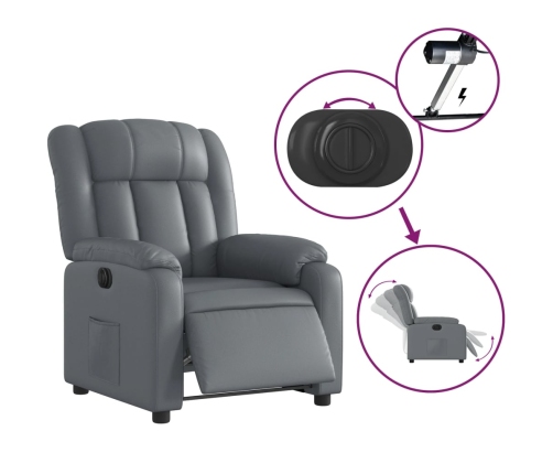 Sillón reclinable eléctrico de cuero sintético gris