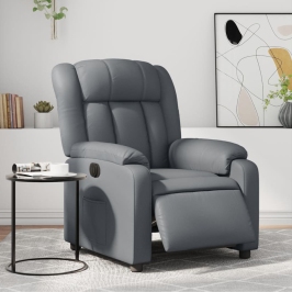 Sillón reclinable eléctrico de cuero sintético gris