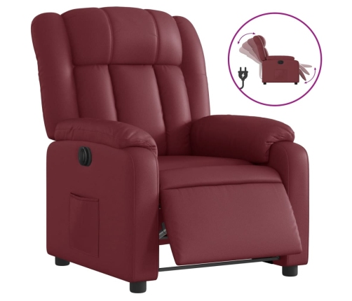 Sillón reclinable eléctrico de cuero sintético rojo tinto