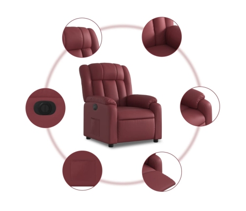 Sillón reclinable eléctrico de cuero sintético rojo tinto