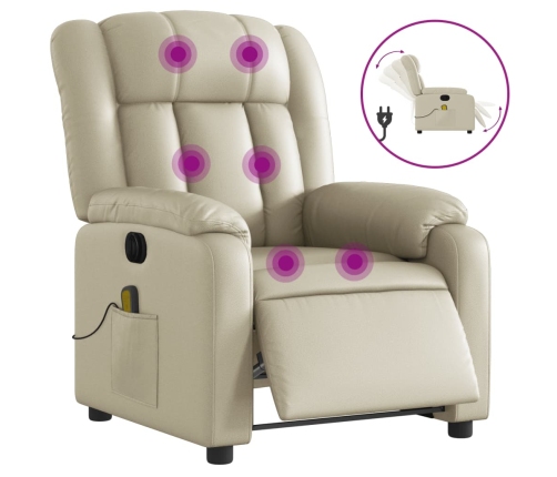 Sillón de masaje reclinable eléctrico cuero sintético crema