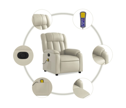 Sillón de masaje reclinable eléctrico cuero sintético crema