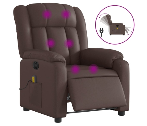 Sillón de masaje reclinable eléctrico cuero sintético marrón