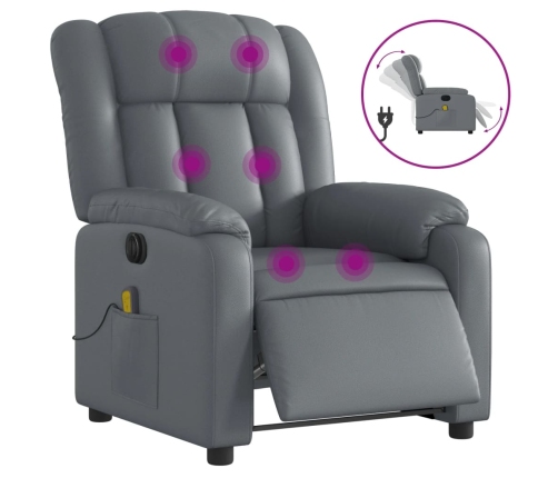 Sillón de masaje reclinable eléctrico cuero sintético gris