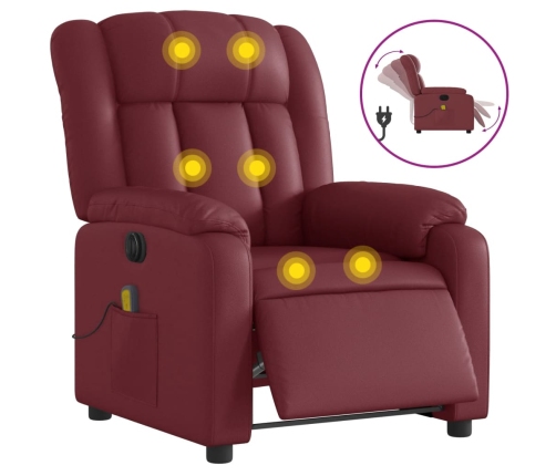 Sillón masaje reclinable eléctrico cuero sintético rojo tinto