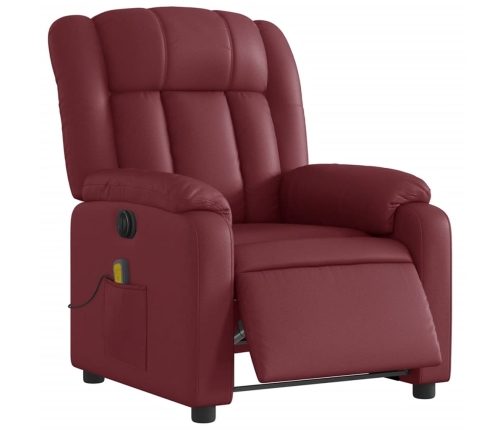 Sillón masaje reclinable eléctrico cuero sintético rojo tinto