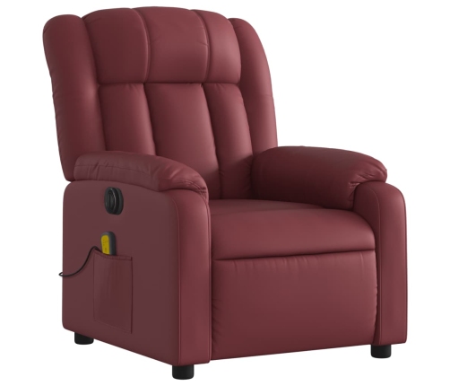 Sillón masaje reclinable eléctrico cuero sintético rojo tinto