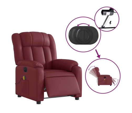 Sillón masaje reclinable eléctrico cuero sintético rojo tinto