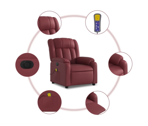 Sillón masaje reclinable eléctrico cuero sintético rojo tinto