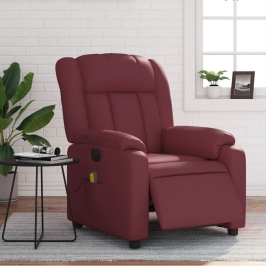 Sillón masaje reclinable eléctrico cuero sintético rojo tinto