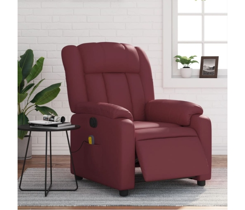 Sillón masaje reclinable eléctrico cuero sintético rojo tinto