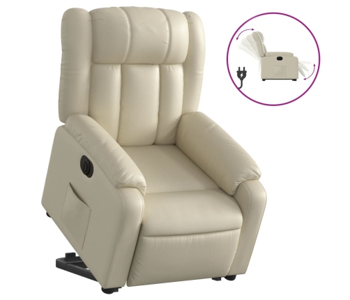 Sillón reclinable elevable eléctrico de cuero sintético crema