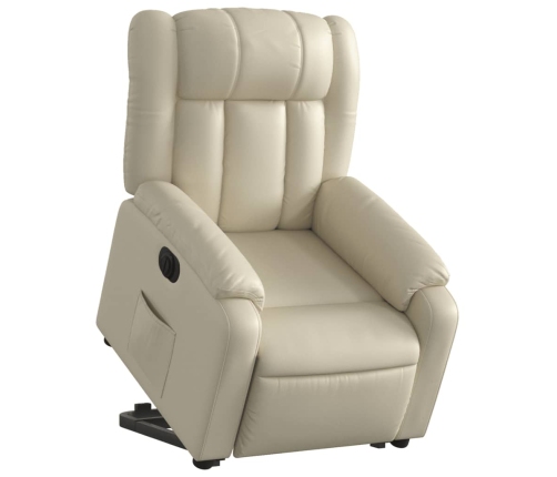 Sillón reclinable elevable eléctrico de cuero sintético crema