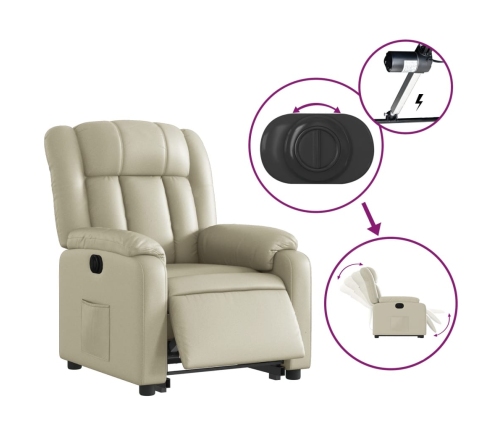 Sillón reclinable elevable eléctrico de cuero sintético crema