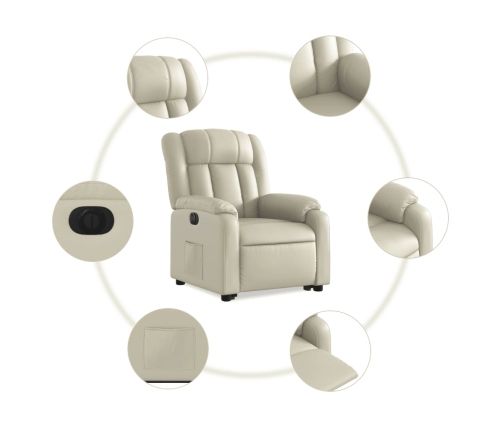 Sillón reclinable elevable eléctrico de cuero sintético crema