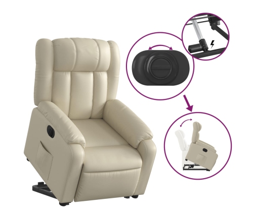 Sillón reclinable elevable eléctrico de cuero sintético crema