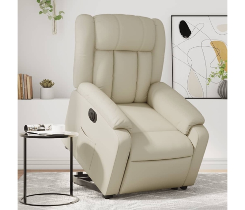 Sillón reclinable elevable eléctrico de cuero sintético crema