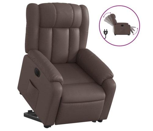 Sillón reclinable elevable eléctrico de cuero sintético marrón