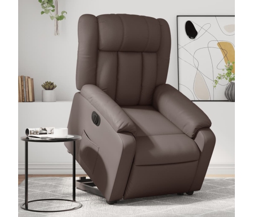 Sillón reclinable elevable eléctrico de cuero sintético marrón