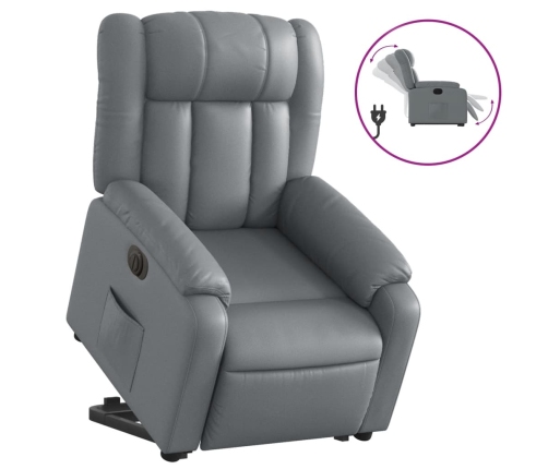 Sillón reclinable elevable eléctrico de cuero sintético gris