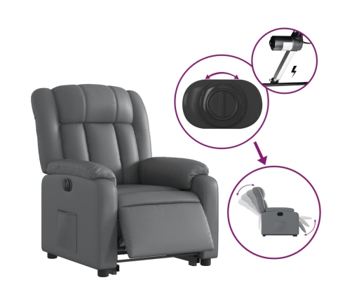 Sillón reclinable elevable eléctrico de cuero sintético gris