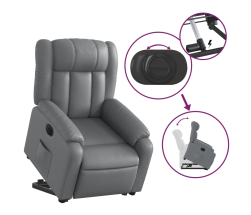 Sillón reclinable elevable eléctrico de cuero sintético gris