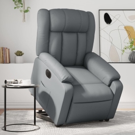 Sillón reclinable elevable eléctrico de cuero sintético gris