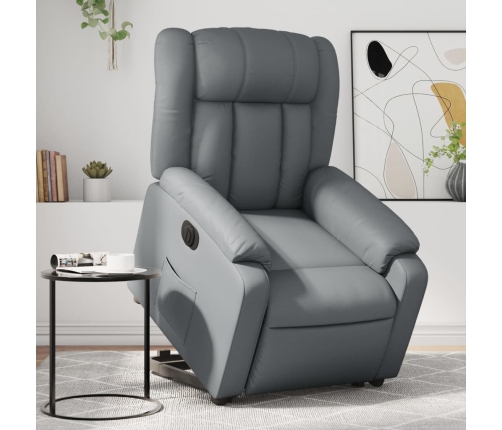 Sillón reclinable elevable eléctrico de cuero sintético gris