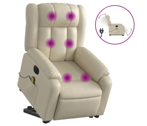 Sillón de masaje elevable eléctrico cuero sintético crema