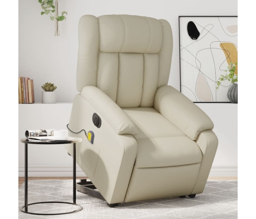 Sillón de masaje elevable eléctrico cuero sintético crema