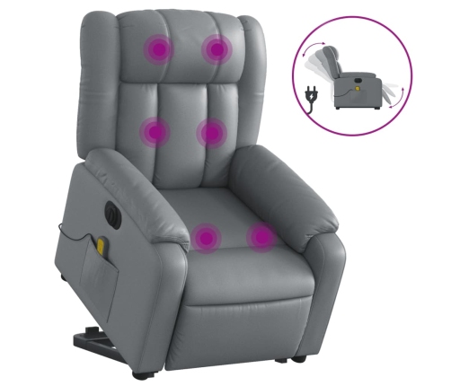 Sillón de masaje elevable eléctrico cuero sintético gris