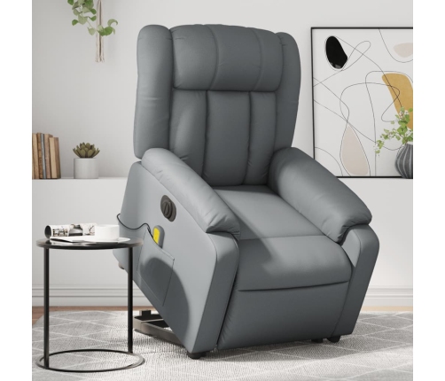 Sillón de masaje elevable eléctrico cuero sintético gris