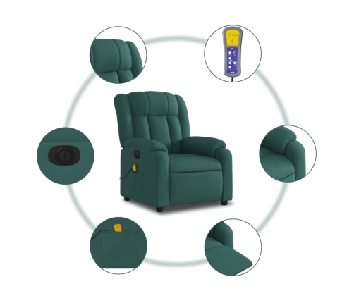 Sillón reclinable de masaje eléctrico tela verde oscuro