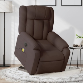 Sillón masaje eléctrico reclinable elevable tela marrón oscuro