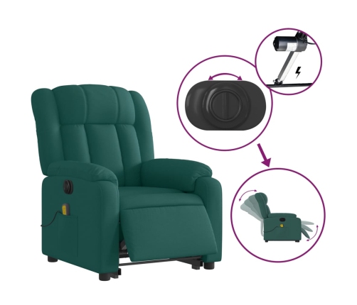 Sillón masaje eléctrico reclinable elevable tela verde oscuro