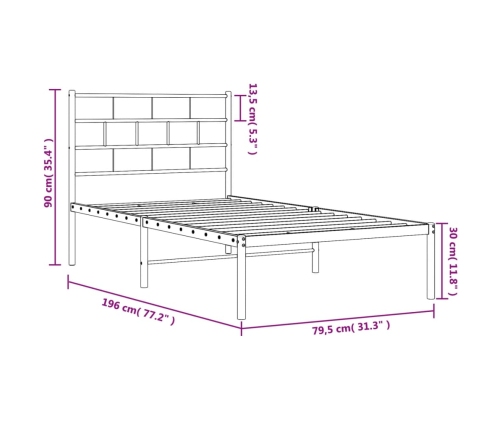 Estructura cama sin colchón con cabecero metal negro 75x190 cm