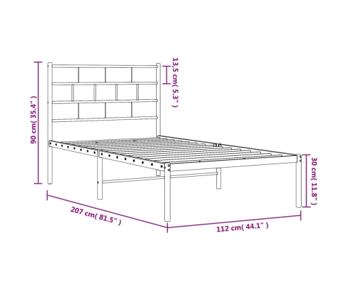 Estructura cama sin colchón con cabecero metal negro 107x203 cm