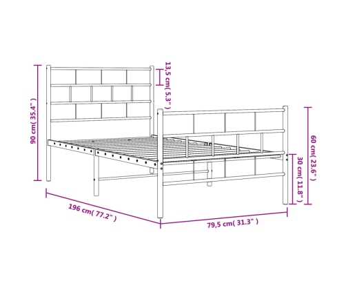 Estructura cama sin colchón con estribo metal negro 75x190 cm