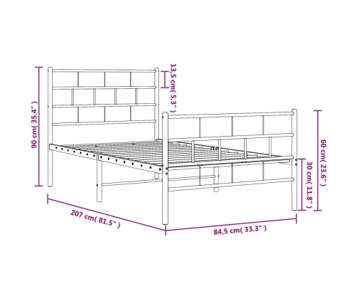 Estructura cama sin colchón con estribo metal negro 80x200 cm