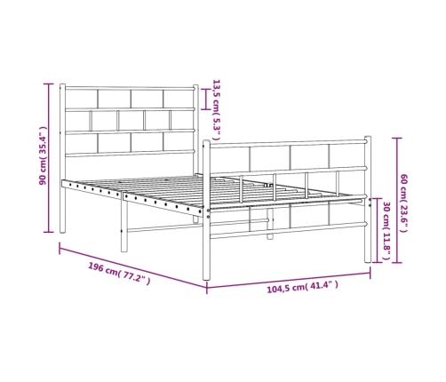 Estructura cama sin colchón con estribo metal negro 100x190 cm