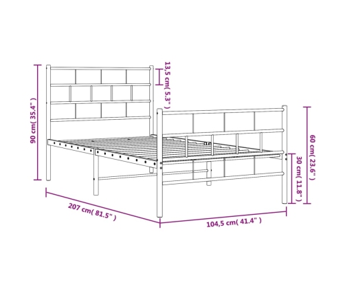 Estructura cama sin colchón con estribo metal negro 100x200 cm