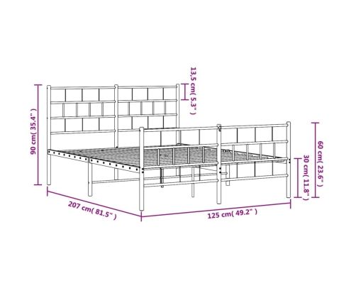 Estructura cama sin colchón con estribo metal negro 120x200 cm