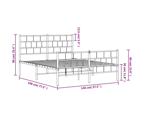 Estructura cama sin colchón con estribo metal negro 140x190 cm