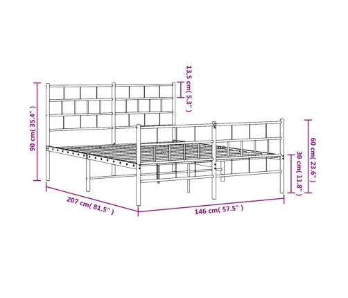 Estructura cama sin colchón con estribo metal negro 140x200 cm