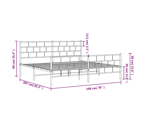 Estructura cama sin colchón con estribo metal negro 193x203 cm
