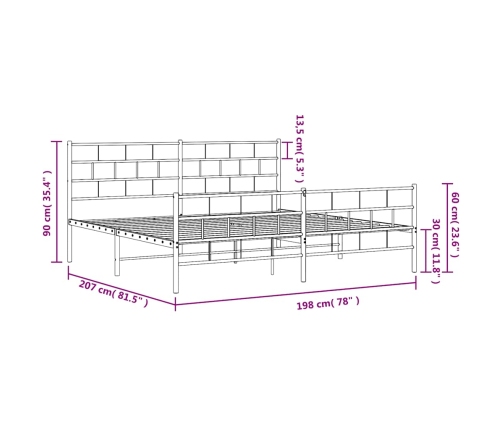 Estructura cama sin colchón con estribo metal negro 193x203 cm