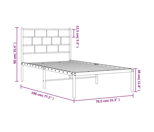 Estructura cama sin colchón con cabecero metal blanco 75x190 cm