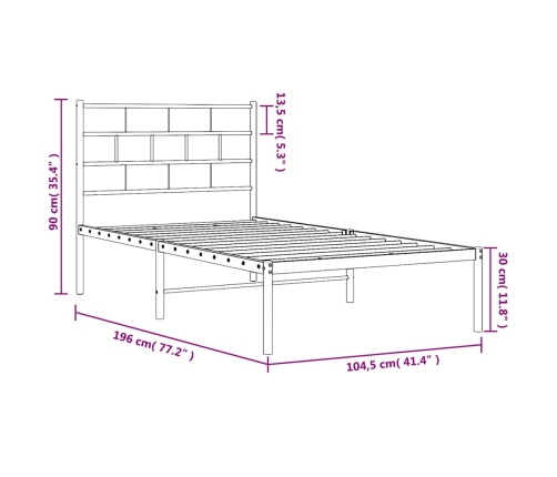 Estructura cama sin colchón con cabecero metal blanco 100x190cm