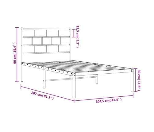 Estructura cama sin colchón con cabecero metal blanco 100x200cm