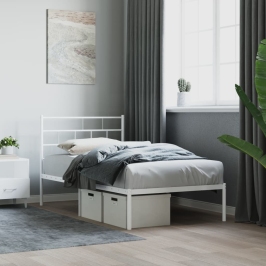 Estructura cama sin colchón con cabecero metal blanco 107x203cm